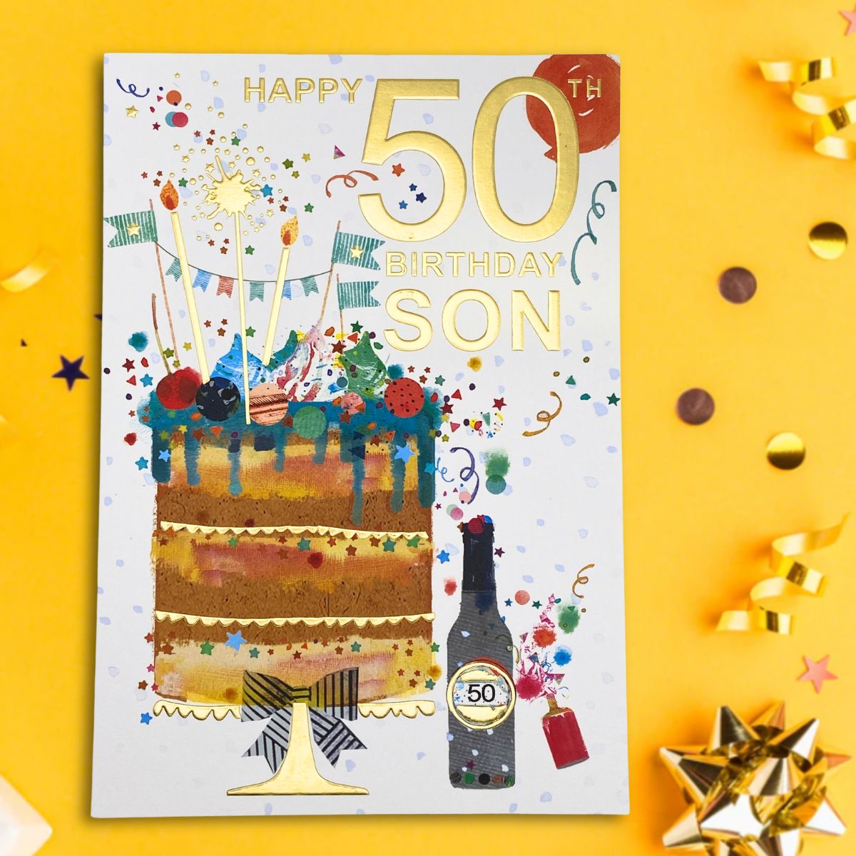 Son 50th Birthday Card - Cake & Beer