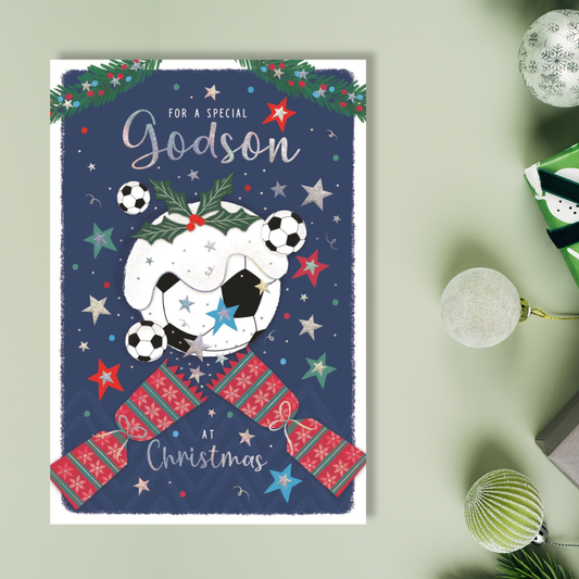 Godson Christmas Card - Football Cracker