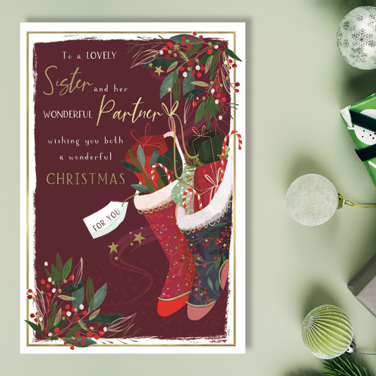 Sister & Partner Christmas Card - Skylight Stockings