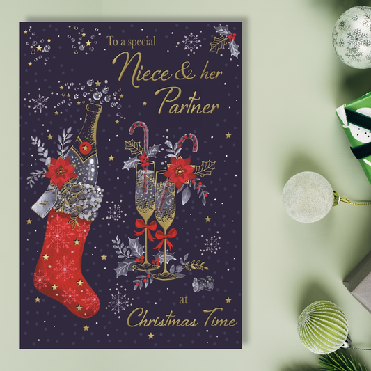 Niece & Partner Christmas Card - Moonshine Stocking
