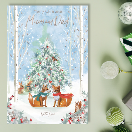 Mum & Dad Christmas Card - Woodland Tree