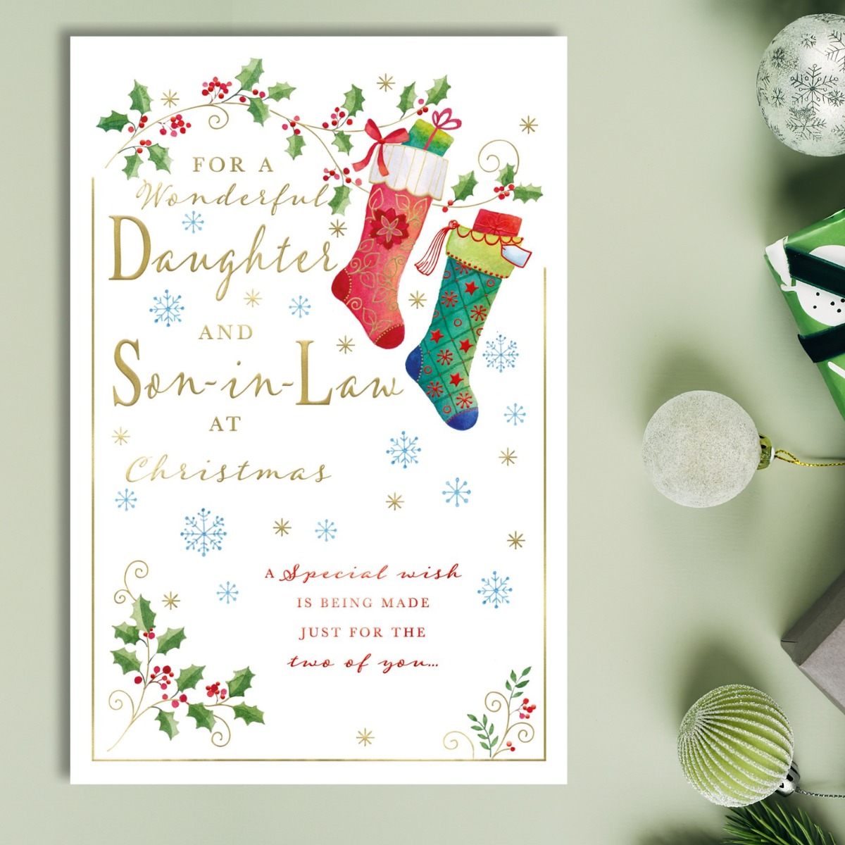 Daughter & Son-in-Law Large Christmas Card - Luxury Stockings