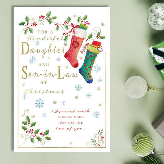 Daughter & Son-in-Law Large Christmas Card - Luxury Stockings