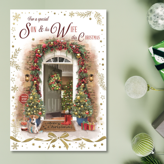 Son & Wife Christmas Card - Decorated Front Door