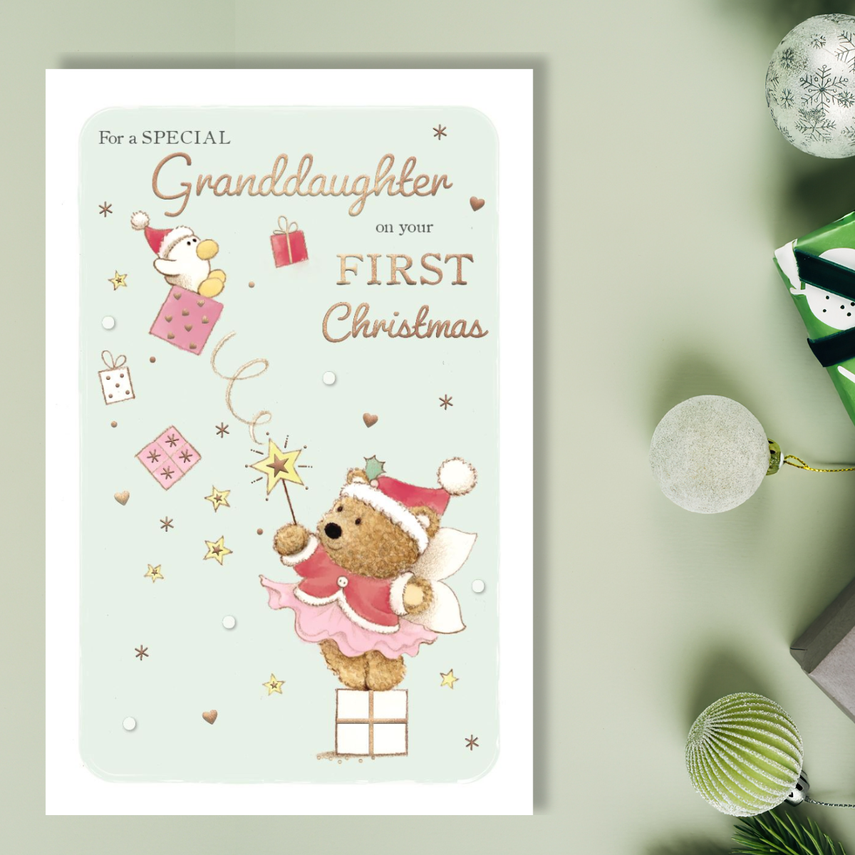 Granddaughter 1st Christmas Card - Barley Bear