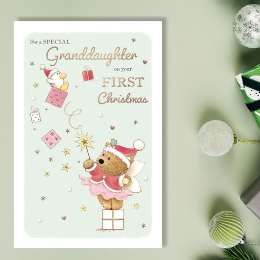 Granddaughter 1st Christmas Card - Barley Bear