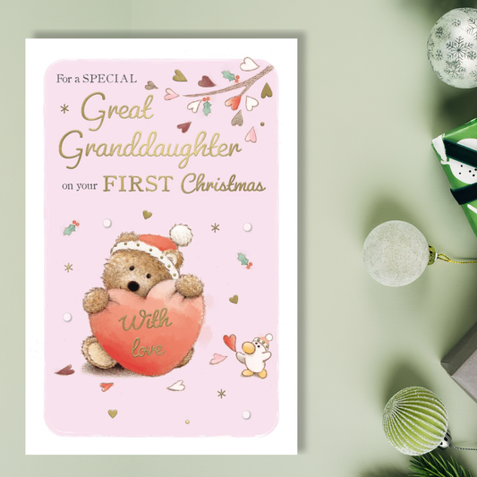 Great Granddaughter 1st Christmas Card - Bear With Love