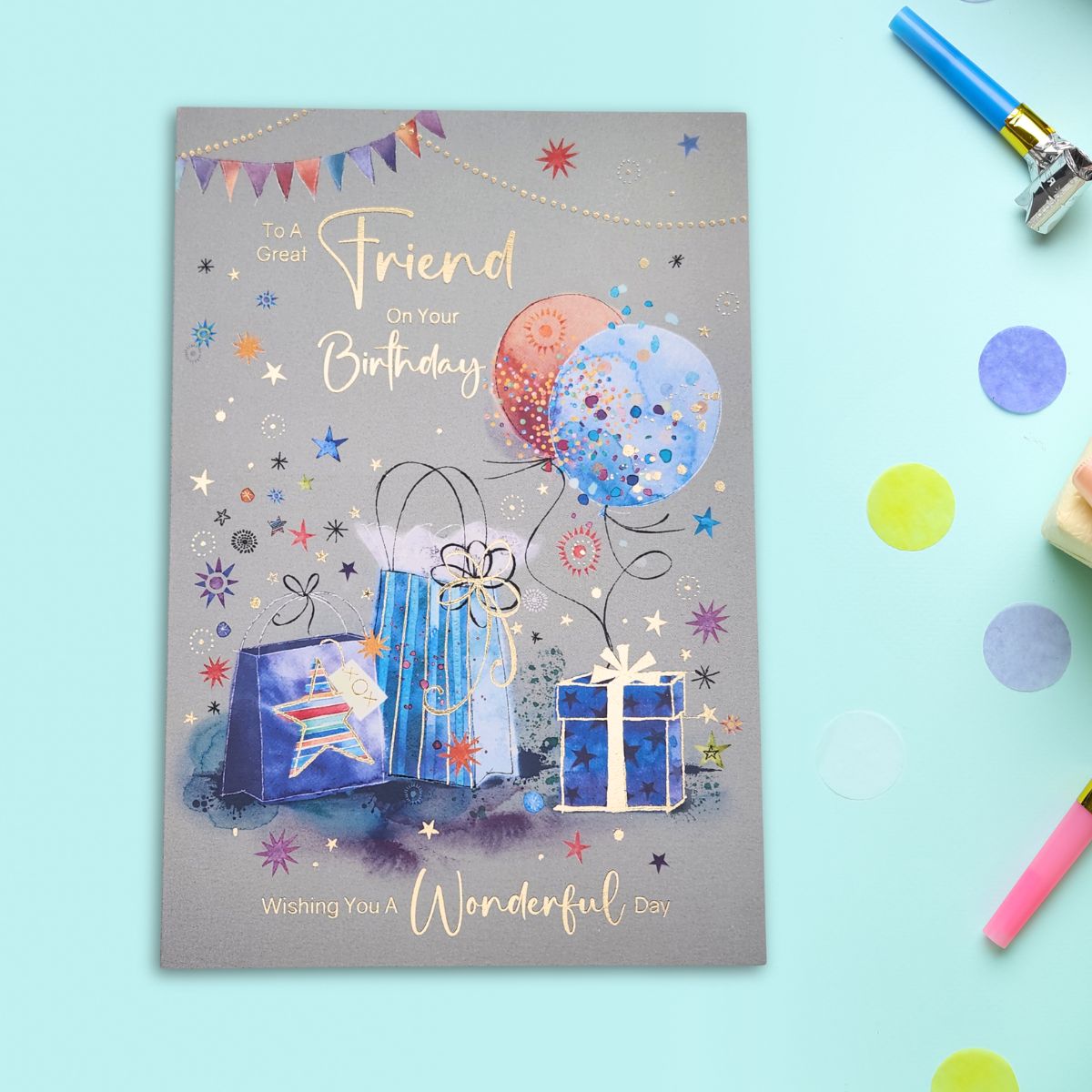 Friend Birthday Card - Carnival Gifts & Balloons