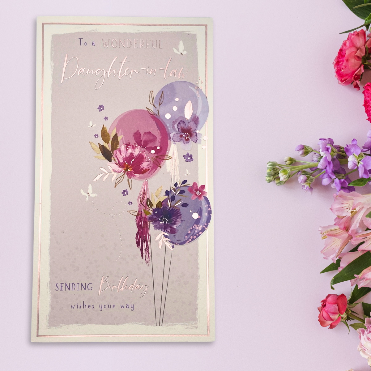 Daughter-In-Law Birthday Card - Skylight Floral Balloons