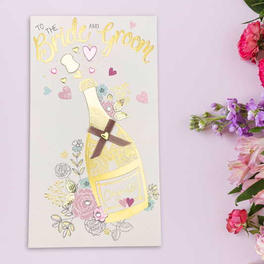 Wedding Day Card - Champagne Bride & Groom Congrats!