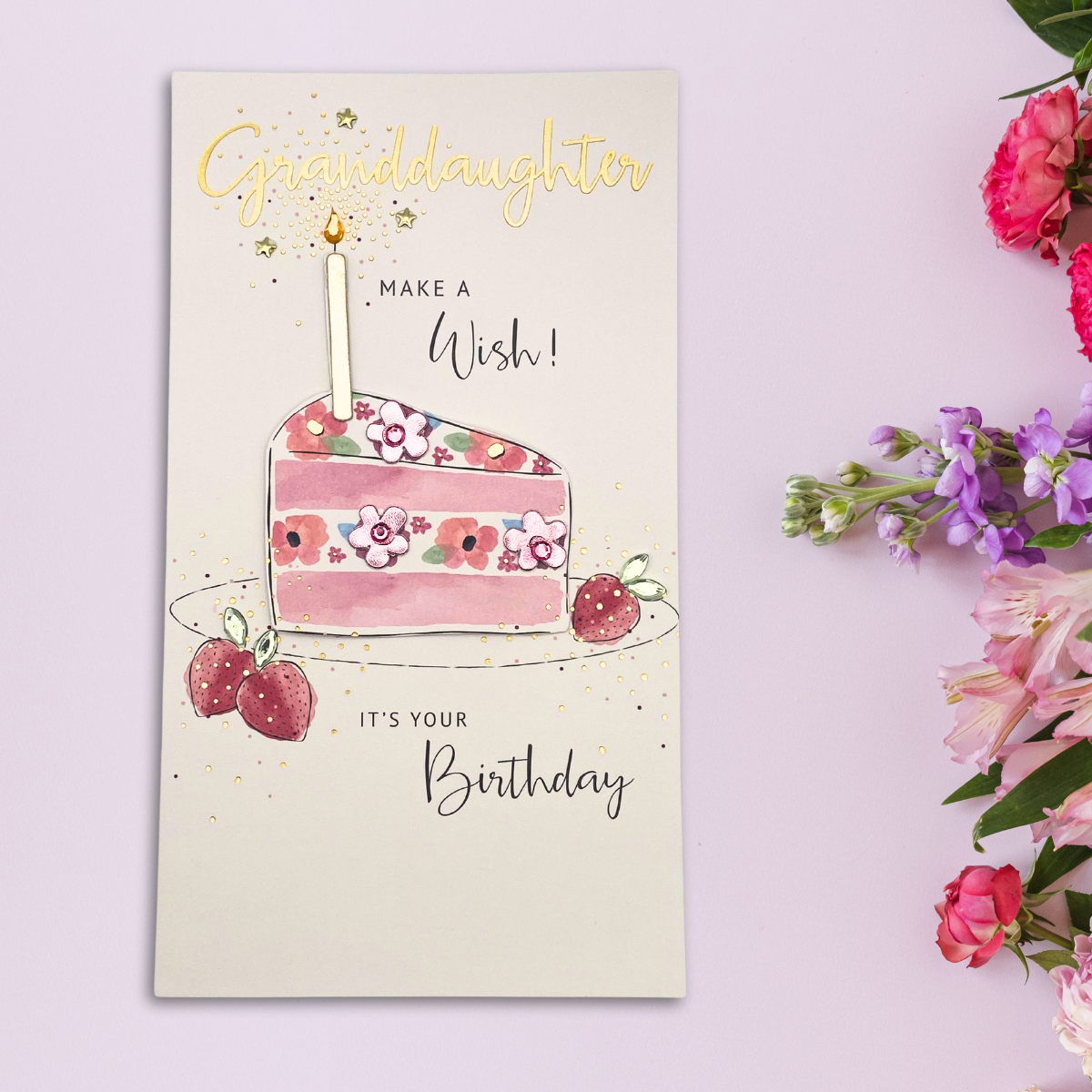 Granddaughter Birthday Card - Champagne Decoupage Cake