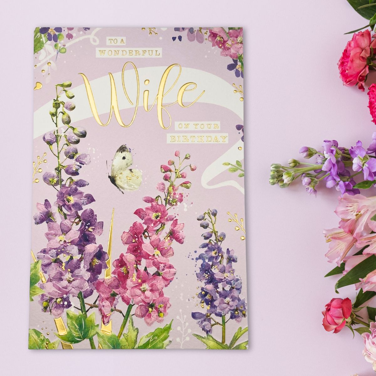 Wife Birthday Card - Blossom Floral Border