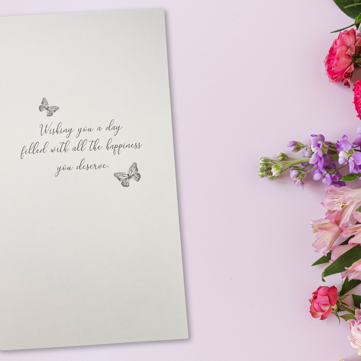 Mum Birthday Card - Champagne Decoupage Floral Hoop