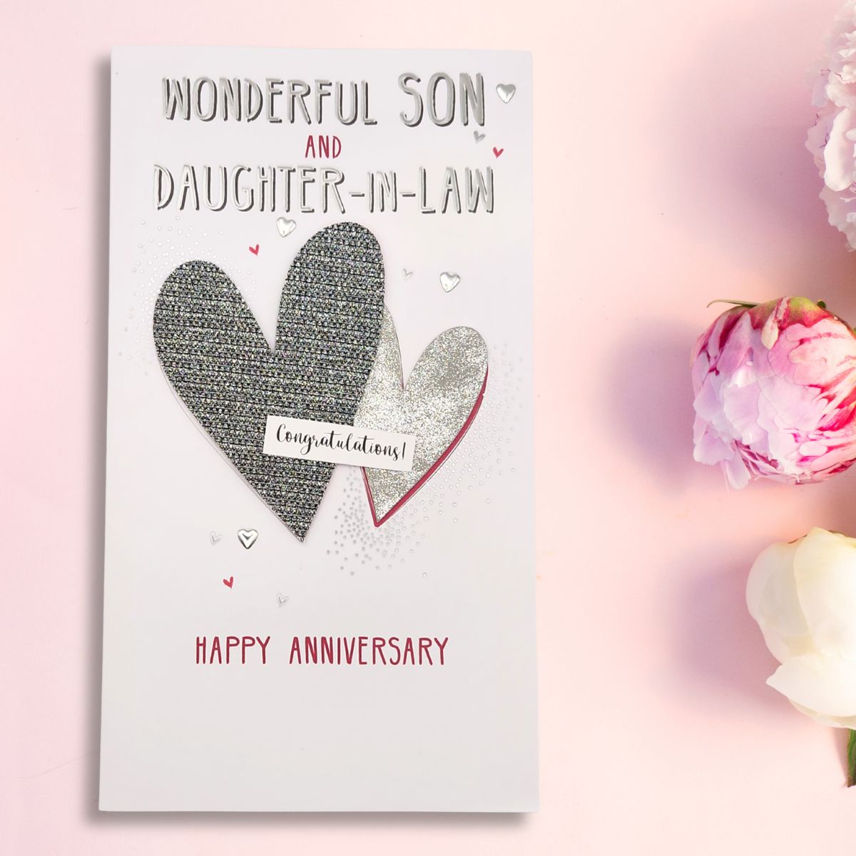 Son & Daughter-In-Law Wedding Anniversary Card - Decoupage Hearts