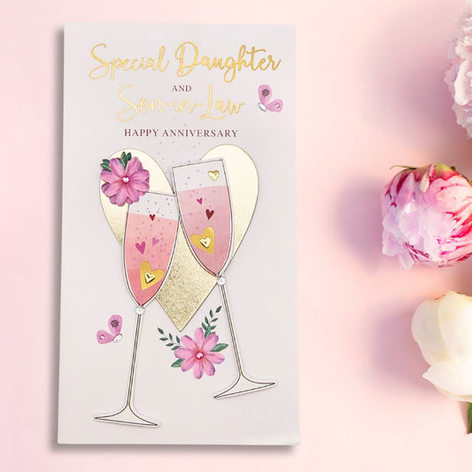Daughter & Son-In-Law Wedding Anniversary Card - Decoupage Flutes