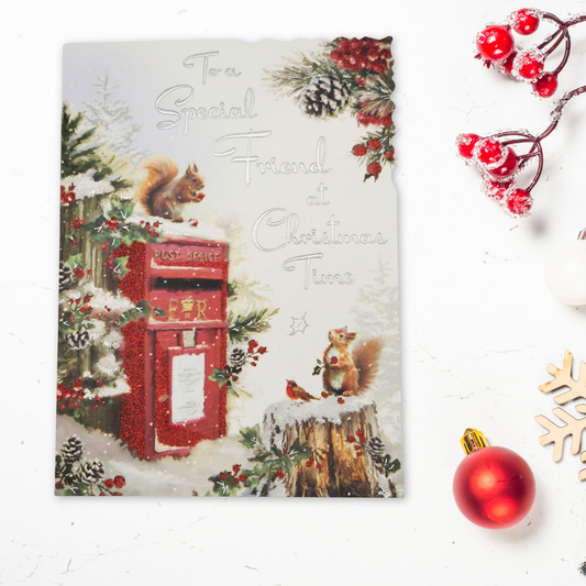 Friend Christmas Card - Velvet Squirrels & Postbox