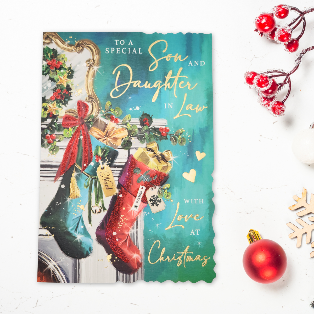 Son & Daughter-In-Law Christmas Card - Velvet Gallery Stockings