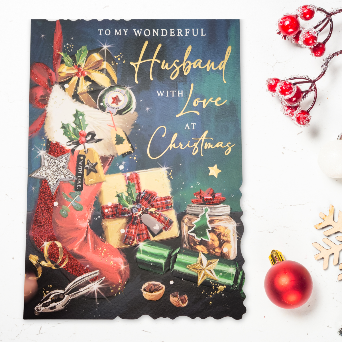 Husband Large Christmas Card - Velvet Gallery Stocking