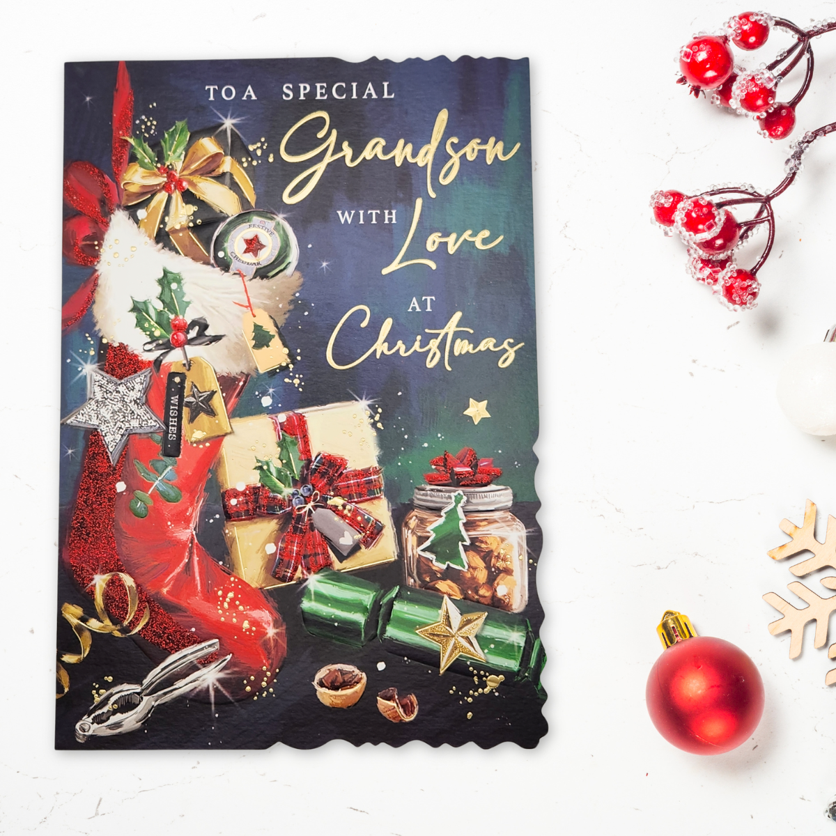 Grandson Christmas Card - Velvet Gallery Stocking
