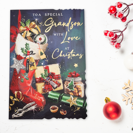 Grandson Christmas Card - Velvet Gallery Stocking