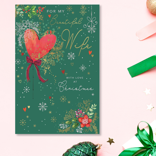 Wife Christmas Card - Large Luxury Heart