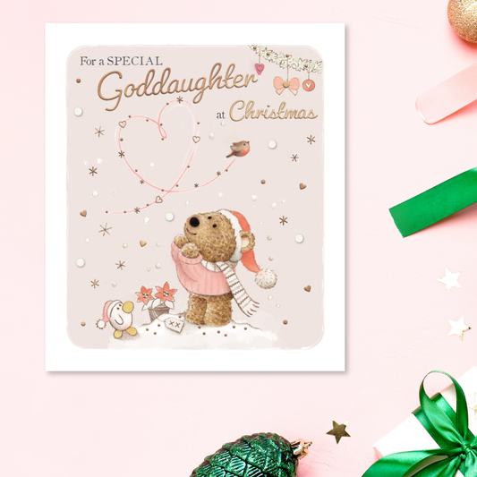 Goddaughter Christmas Card - Barley Bear & Robin