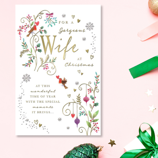Wife Christmas Card - Large Luxury Robin