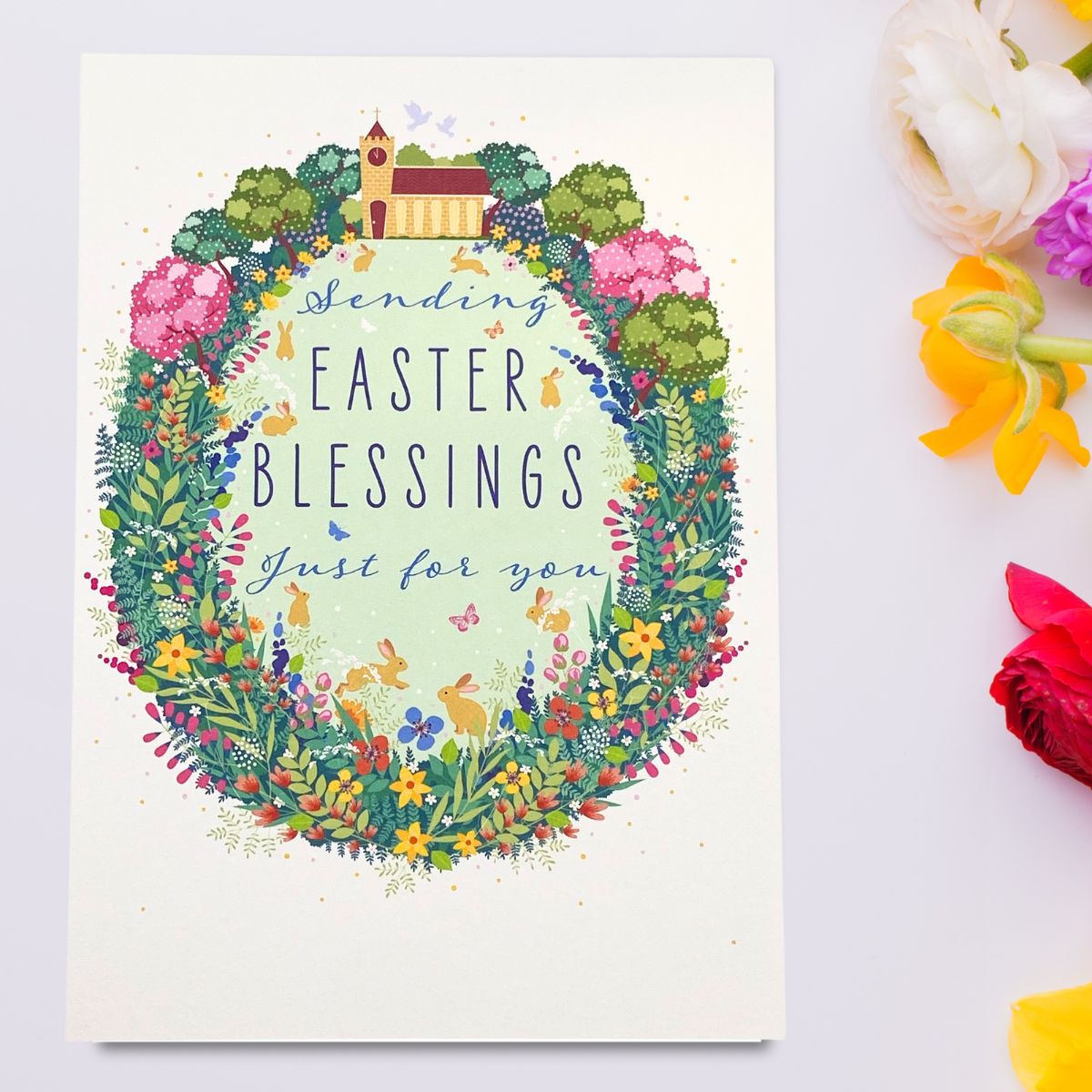 Open Easter Card - Floral Garland