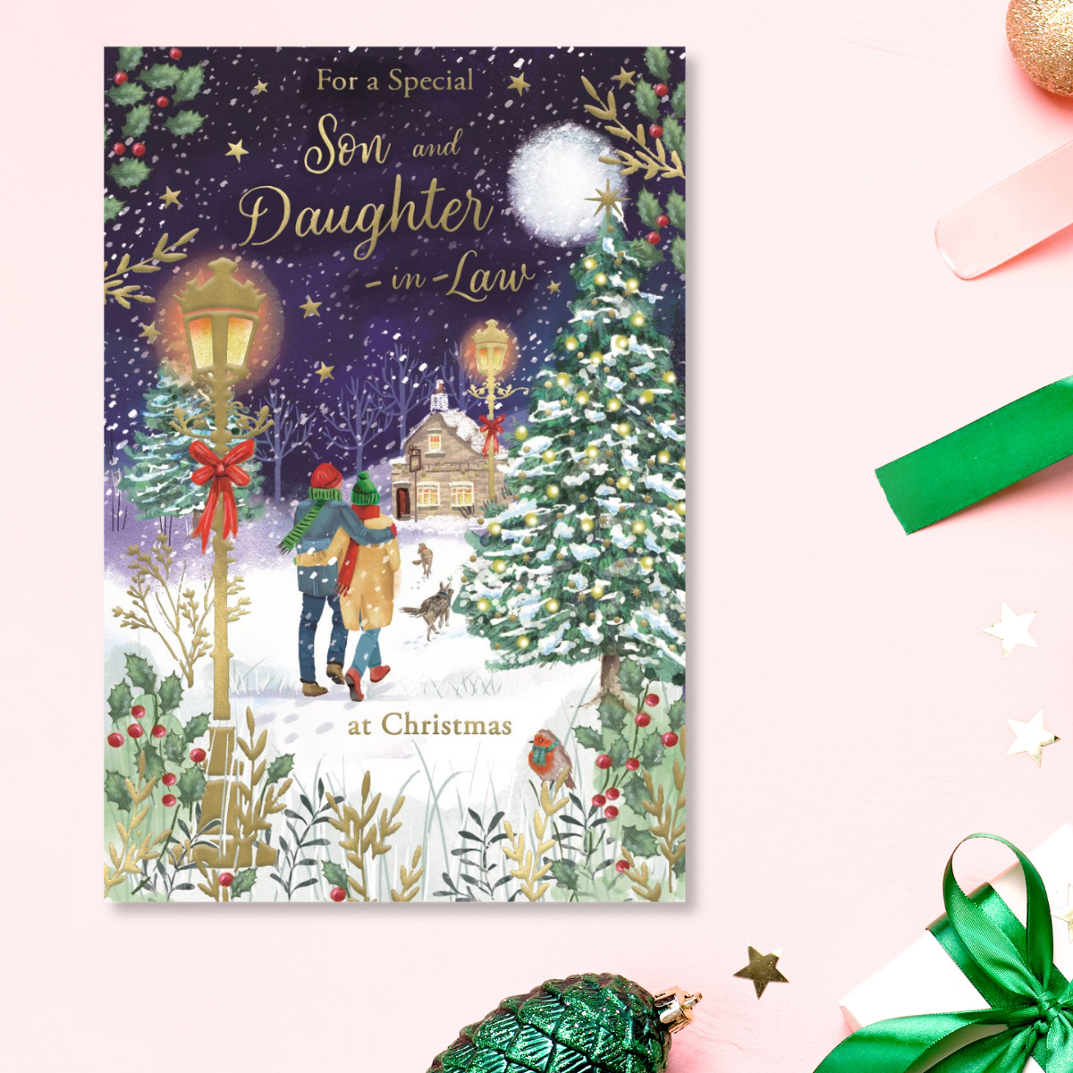 Son & Daughter-In-Law Christmas Card - Moonlit Stroll