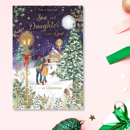 Son & Daughter-In-Law Christmas Card - Moonlit Stroll