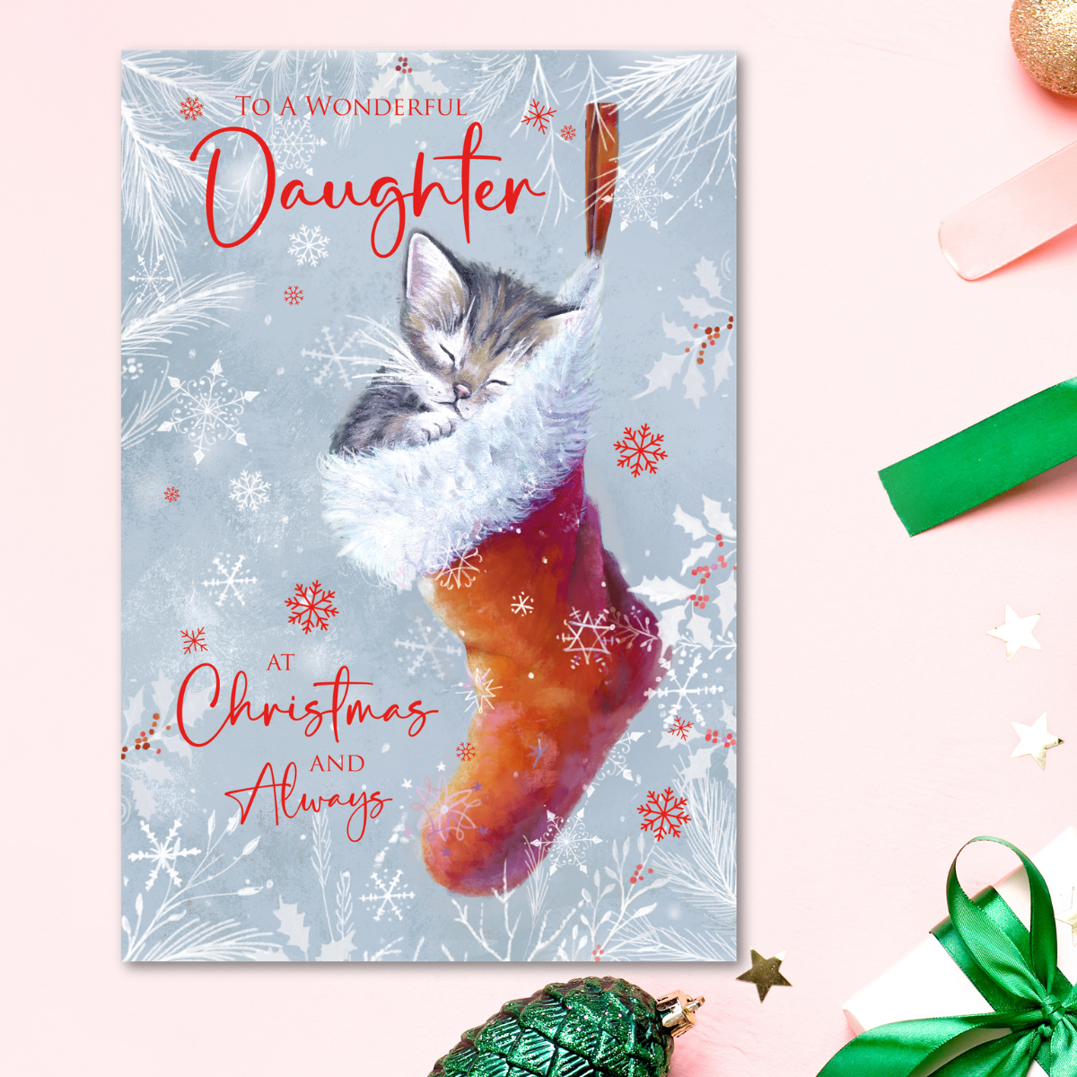 Daughter Christmas Card - Kitten & Stocking