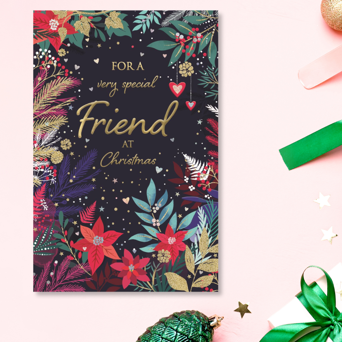 Friend Christmas Card - Joy Floral Border