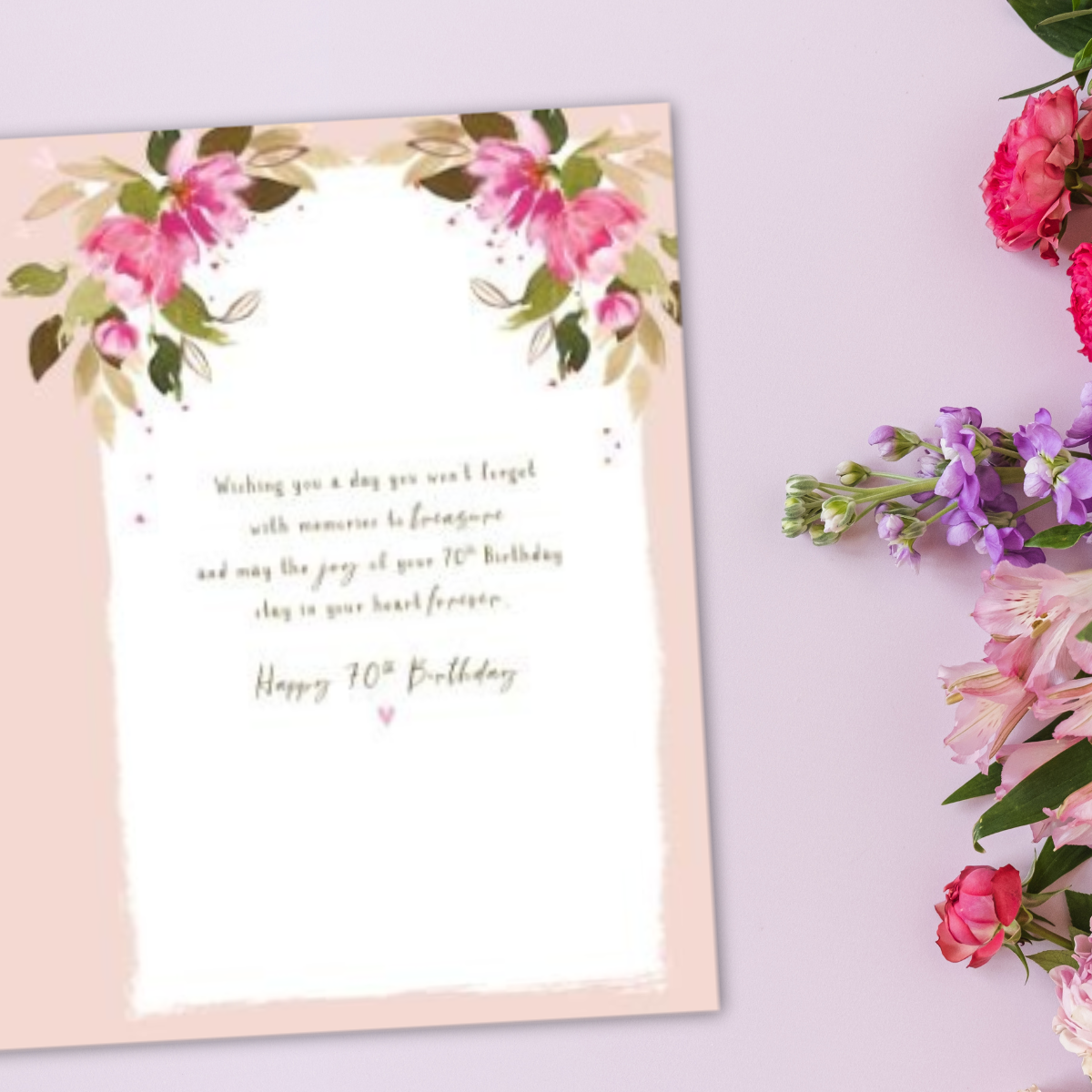 Friend 70th Birthday Card - Skylight Flowers & Hearts