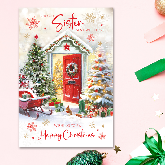 Sister Christmas Card - Red Front Door