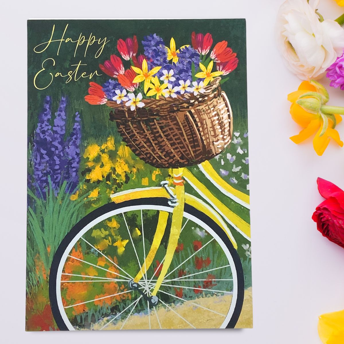 Open Easter Card - Cycle & Flowers
