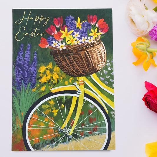 Open Easter Card - Cycle & Flowers
