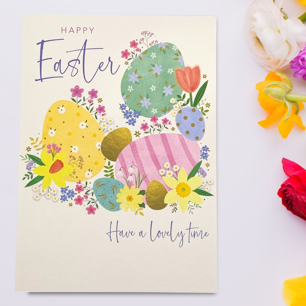 Open Easter Card - Eggs & Flowers