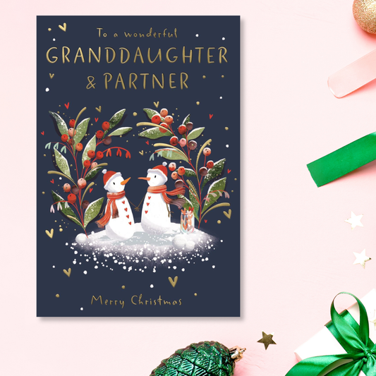 Granddaughter & Partner Christmas Card - Big World Little Things Snowman