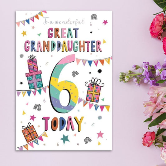 Great Granddaughter 6th Birthday Card - Wonderful Wishes Gifts