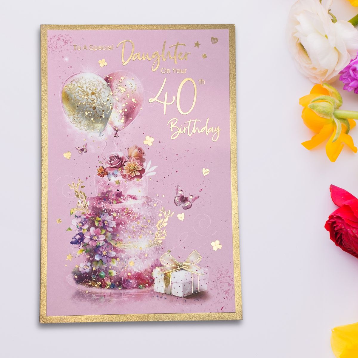 Daughter 40th Birthday Card - Cake & Balloons