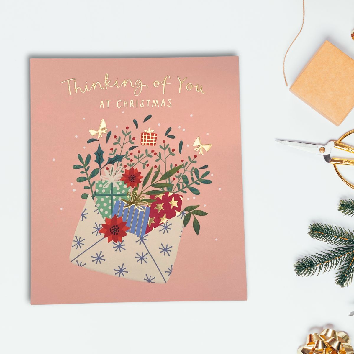 Thinking Of You Christmas Card - Envelope Of Gifts