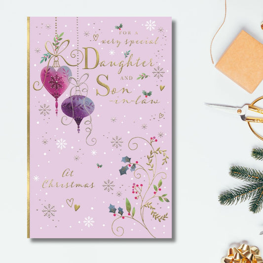Daughter & Son-in-Law Large Christmas Card - Luxury Baubles