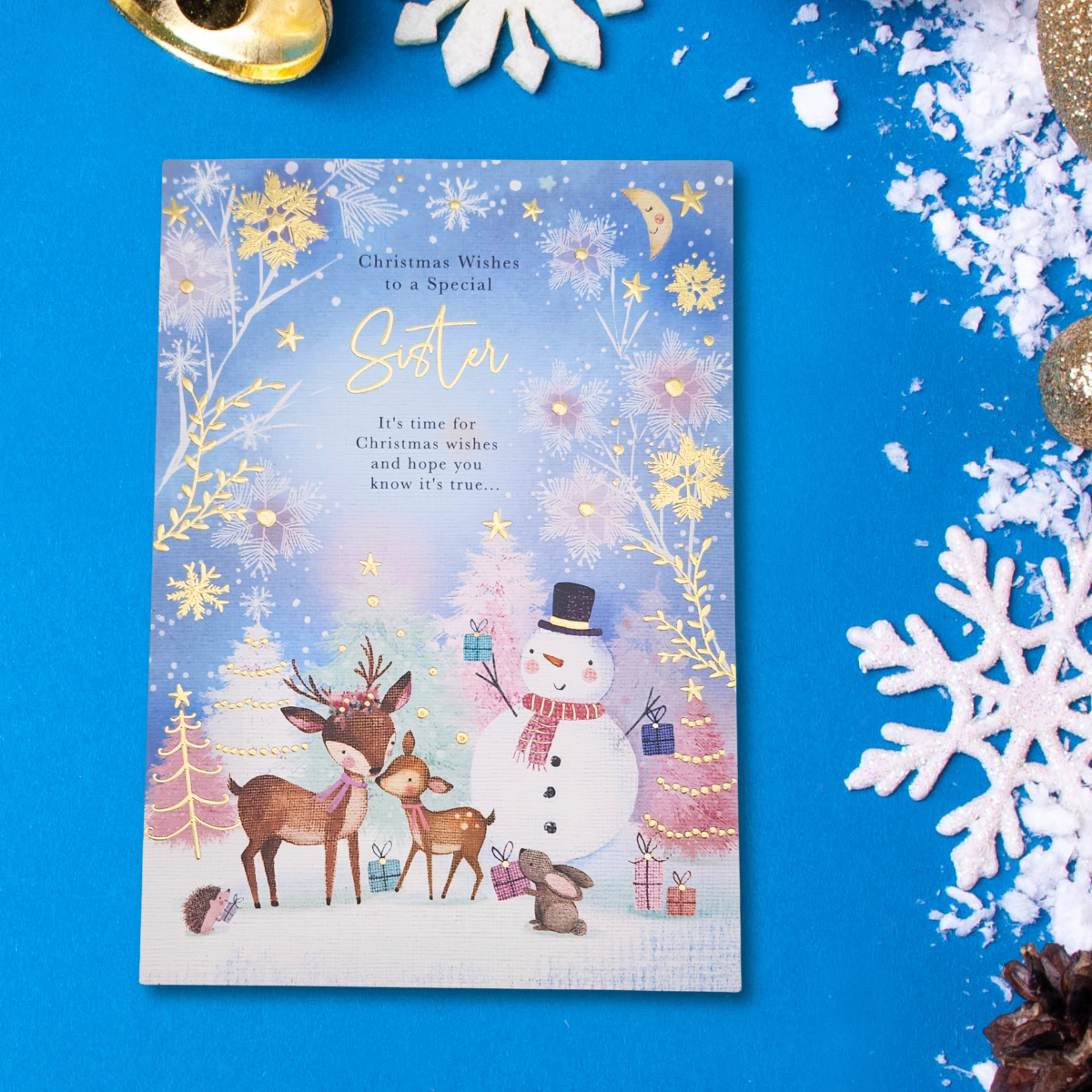 Sister Christmas Card - Snowman & Friends