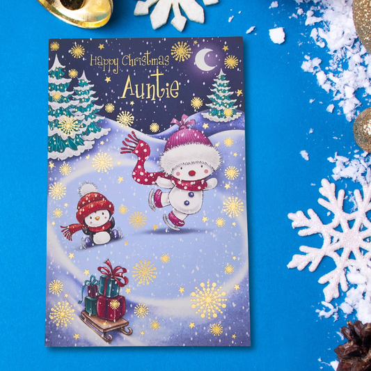 Auntie Christmas Card - Snowman & Friends