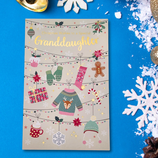 Granddaughter Christmas Card - Christmas Jumper & Mittens