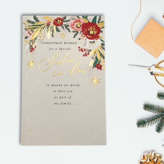 Sister-In-Law Christmas Card - Floral Border