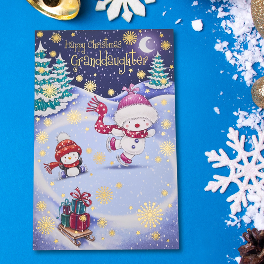 Granddaughter Christmas Card - Snowman & Friends