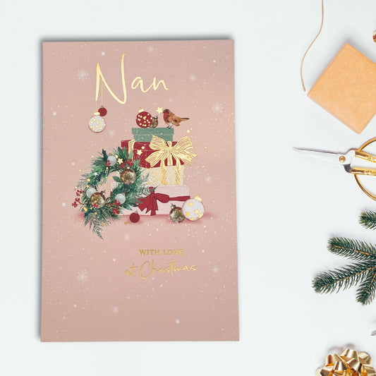 Nan Christmas Card - Robin & Gifts