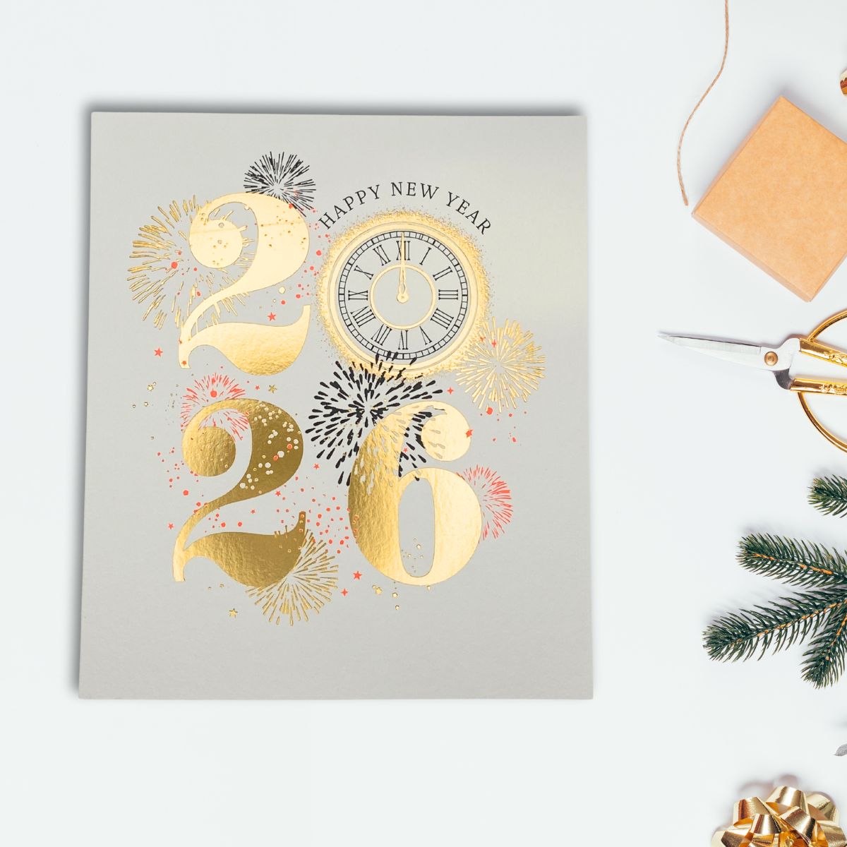 Happy New Year Card - Golden Clock