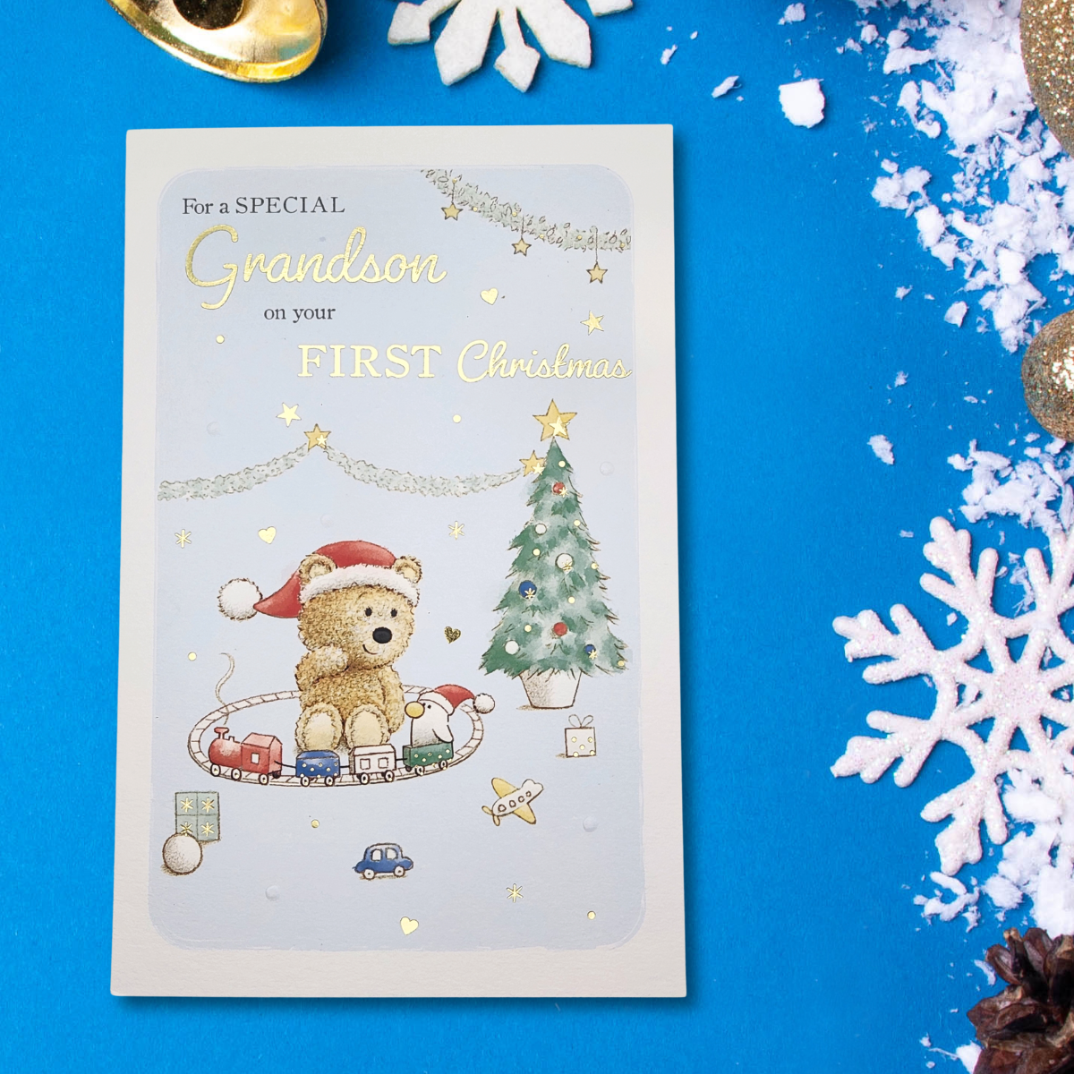 Grandson First Christmas Card - Barley Bear
